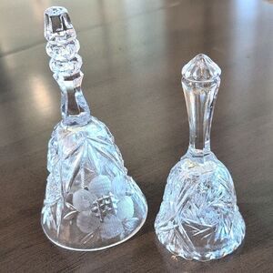 Vintage Cut Glass Crystal Bells Set Of 2